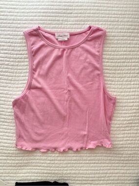 Lovers + Friends Pink Ribbed Cropped Tank